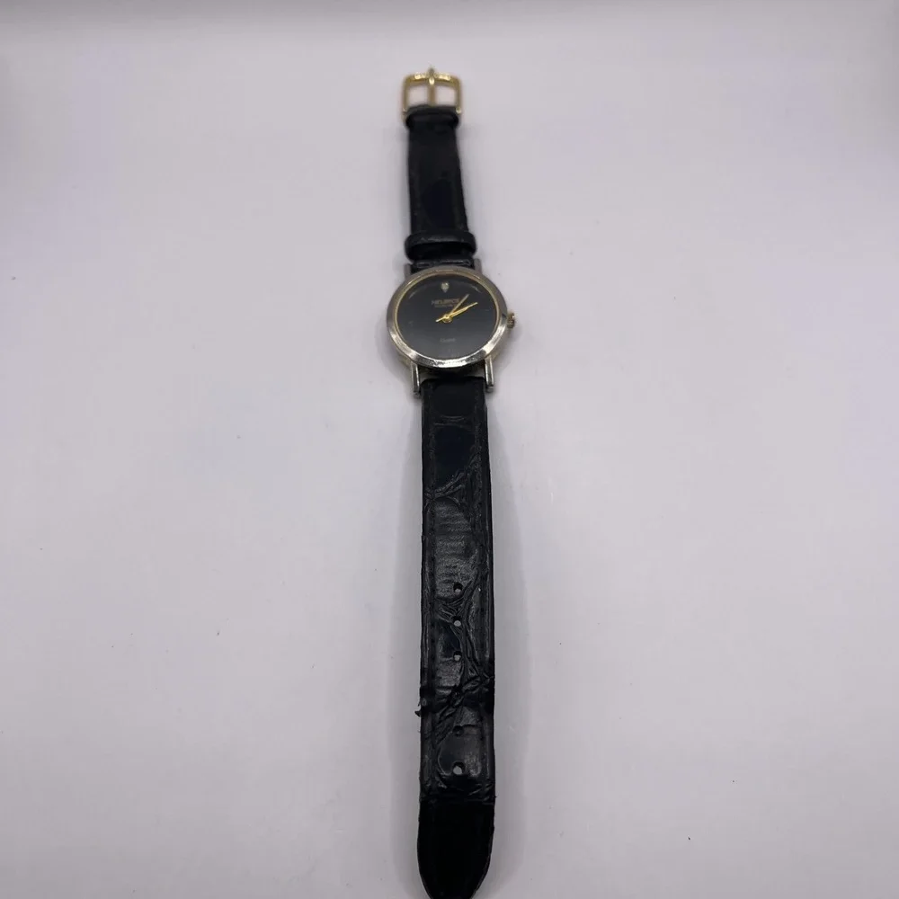 Helbros Invincible‎ Gold Tone Case 25 mm Black Band Women's Watch- New Battery